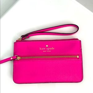 Kate Spade Pink Leather Wristlet with Gold Accents